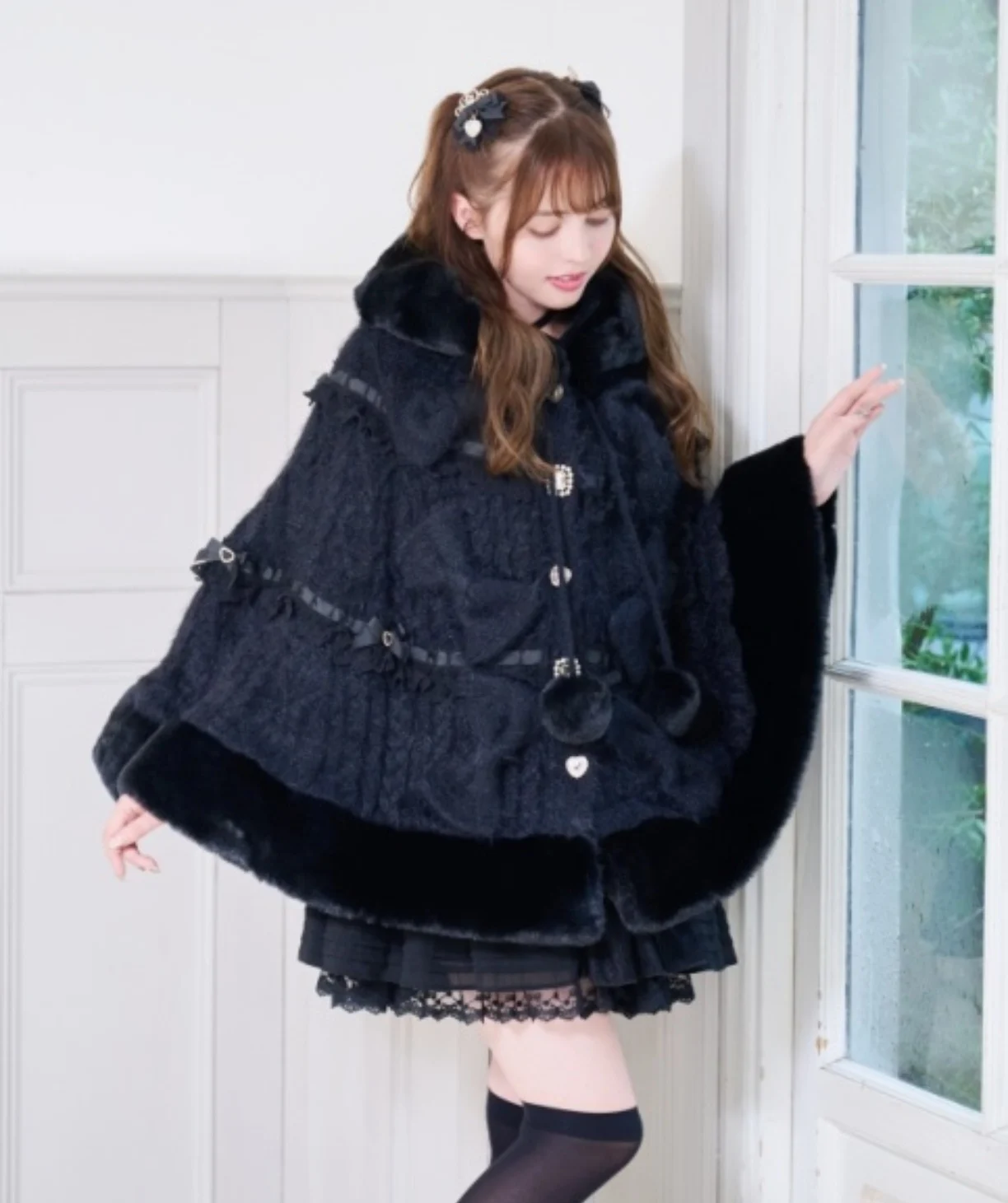 ليز مقنعين عباءة 2025 جديد اليابانية الحلو لينة الدافئة سميكة متماسكة الرؤوس الأميرة لوليتا العباءات الخريف والشتاء الفتيات النساء سترة #4