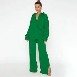 Fashion  Women's Set Long Sleeve Oversized Shirt and Wide Leg Pants 2024 Elegant Tracksuit Two 2 Piece Set Outfits