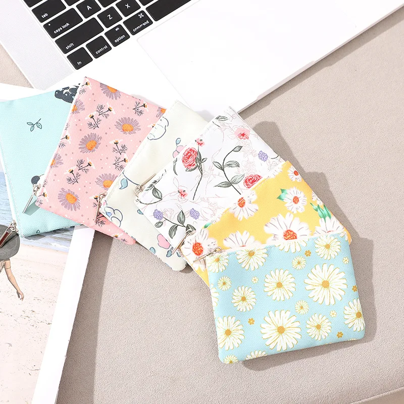 Flower Print Mini Small Pocket Wallet Small Fresh Cotton Floral Cartoon Fabric Change Card Bag Female Student Coin Storage Case