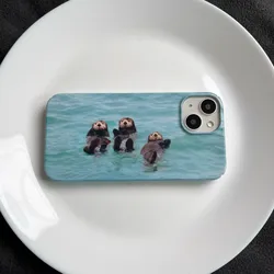 Ins Cute Three Sea Otters Phone Case for iPhone 16 15 14 13 12 11 Pro Max XS XR XSMax 6 7 8 Plus Glossy HD Hard PC Cover