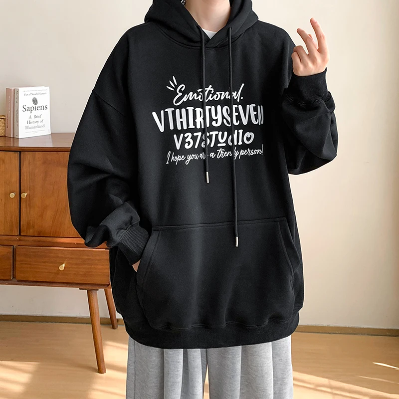 

Мужская толстовка большого размера 300 Pou, модный американский бренд, с буквенным принтом, свободный крой, осенняя куртка для молодежи, повседневная