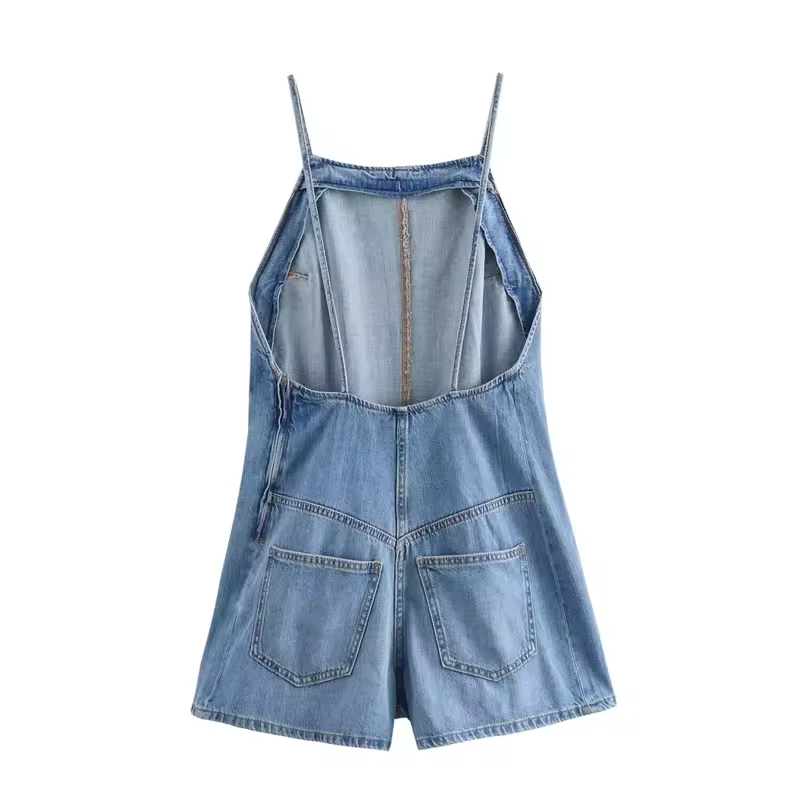 ZATRHMBM Women 2024 New Chic Fashion Suspender Denim Jumpsuit Vintage Sleeveless Backless High Waist Ladies Jumpsuit Mujer