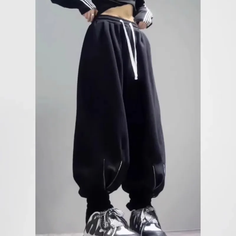 

plus Size 300 Pou ex Autumn Winter Bla American INS Lantern Pants Zipper Design Casual Pants Carrot Pants