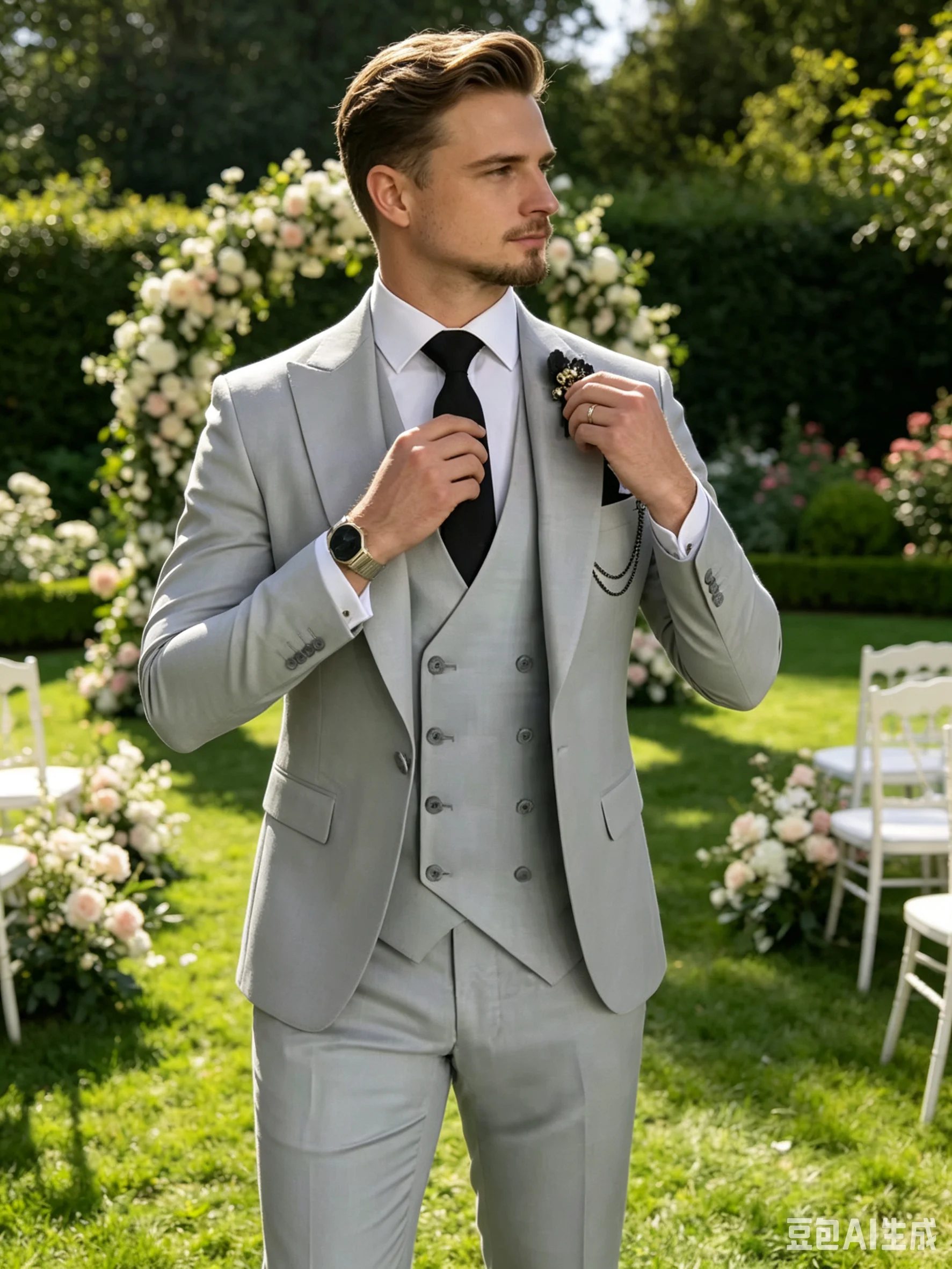 

Classic Formal Men's Business Tuxedo 3 Piece Blazer Vest Pants Light Gray Suit Set For Men Wedding Party Prom Outfit Men Clothe