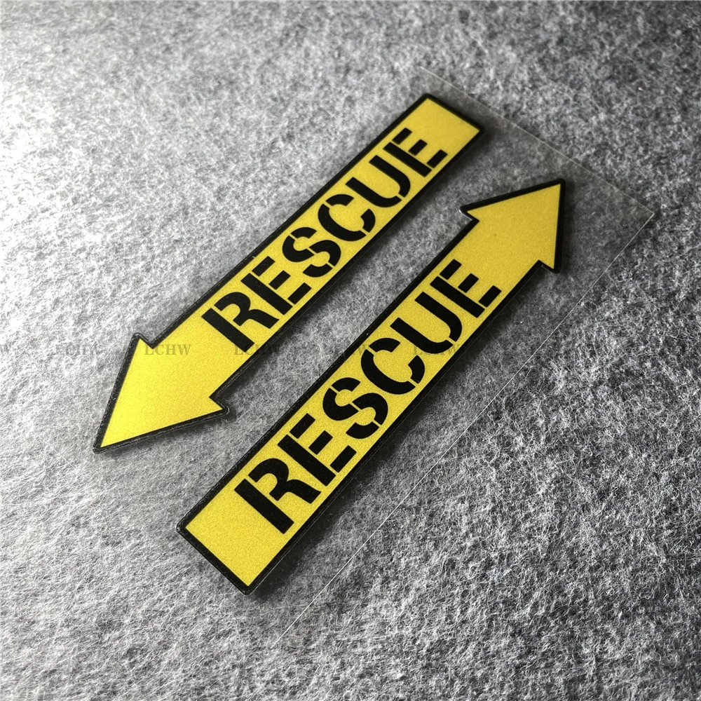 Yellow Arrow RESCUE Stickers Motocross Bike Cycling Race Decal Car Styling Graphic Personalized Sports Event Label