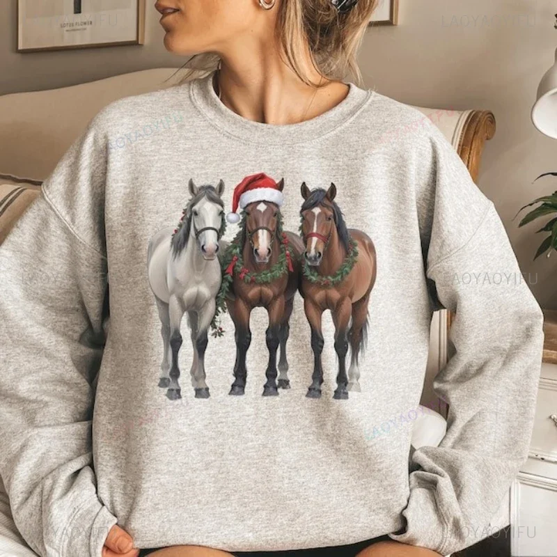 

Horse Christmas Sweatshirt Western Festival Hoodies Funny Christmas Holliday Womens Crewneck Pullovers Horse Lover Xmas Gift