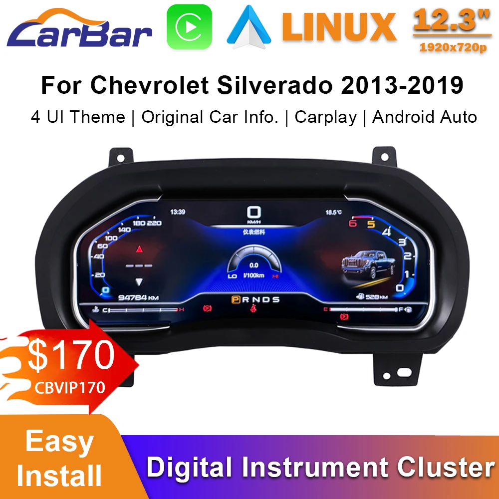 

Carbar 12.3" LCD Dashboard Screen For Chevrolet Silverado 2013-2019 GMC Sierra Car Digital Instrument Cluster Speedometer