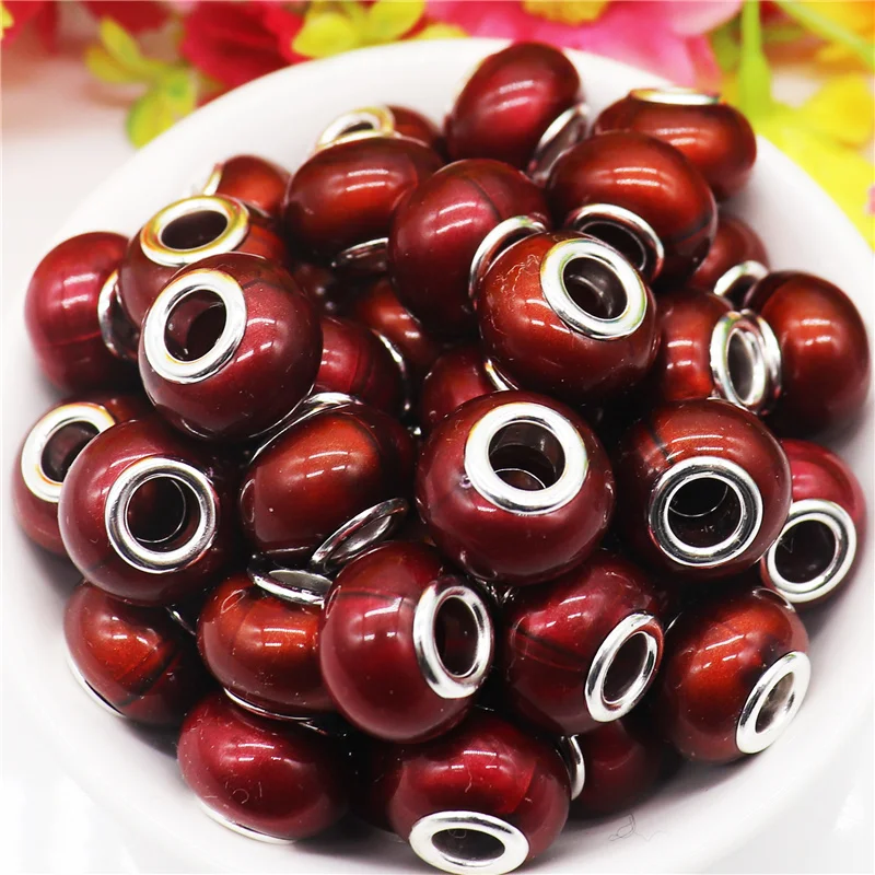 10Pcs Metal Color Beads Murano Spacer Beads Large Hole European Craft Beads for DIY Chain Necklace Bracelet Hair Beads Jewelry