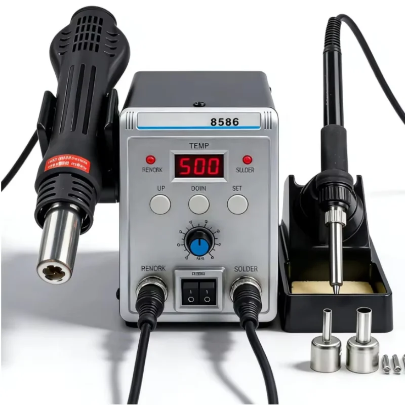 Station de soudage et de retouche 2-en-1, fer à souder 60W, pistolet thermique 700W, offre un chauffage rapide avec température et débit d'air réglables