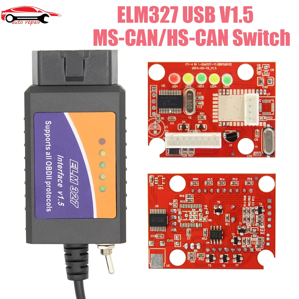 

ELM327 USB FTDI with Switch V1.5 Support OBD2 Protocols with PIC18F25K80&CH340 Chip For HS MS CAN ELM 327 Code Reader Auto Scann