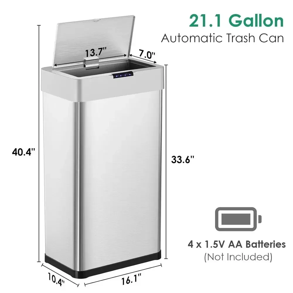 Motion Sensor Stainless Steel Trash Can with Auto-Open Lid, 21.1 Gallon Capacity for Kitchen and Living Room (Silver)