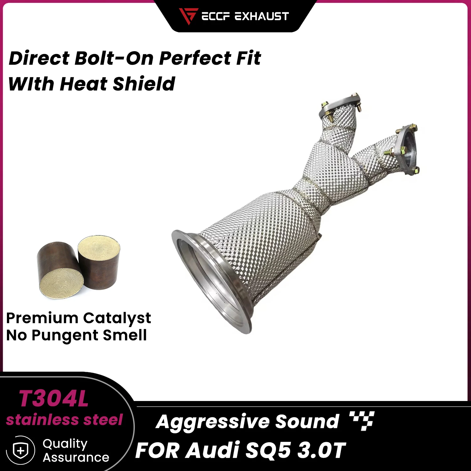 

Stainless Steel Downpipe With Heat Shield For Audi SQ5 3.0T Aggressive Exhaust Sound High Flow Performance Upgrade