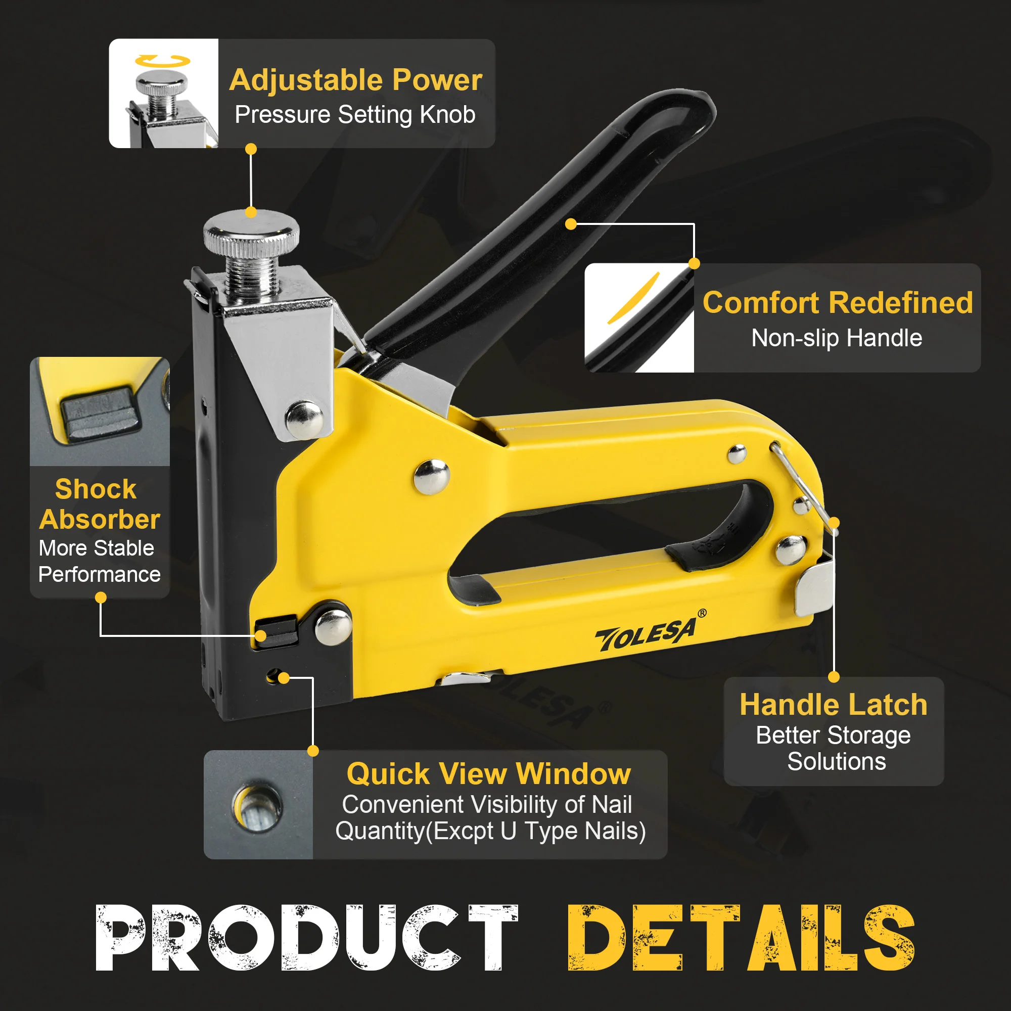 TOLESA Heavy Duty Staple Gun Kit 4 in 1 Upholstery Manual Stapler Gun with 2000 Staples for Wood Carpentry Crafts Wall DIY