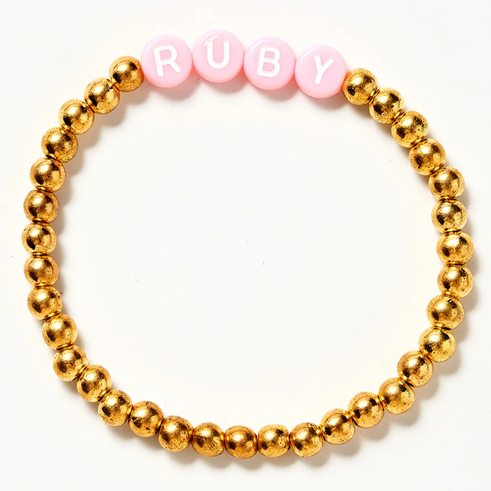 قطعة واحدة من سوار مخصص - اسم محفور شخصي، خرز ذهبي، DIY، محفور بالليزر، تصميم أنيق، ملحق مثالي للاستخدام اليومي وL