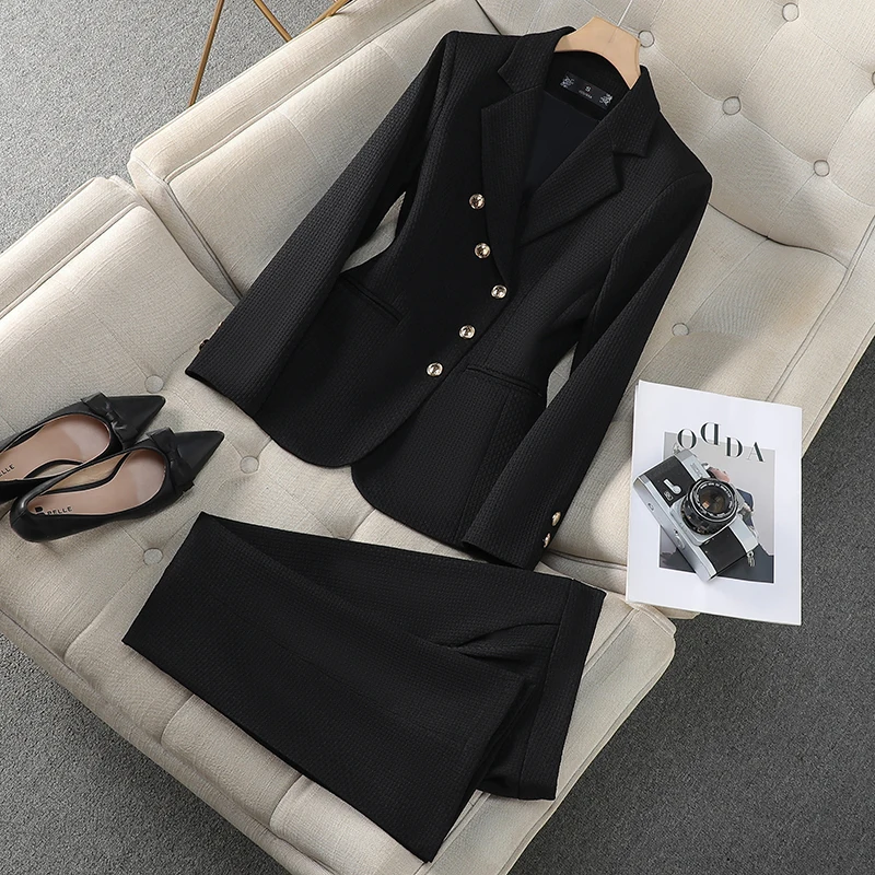 ZJYT Business Chic Women\'s Single Breasted Blazer Suits Pant Sets 2 Piece Formal Office Lady Outfit Plus Size Jacket Trousers