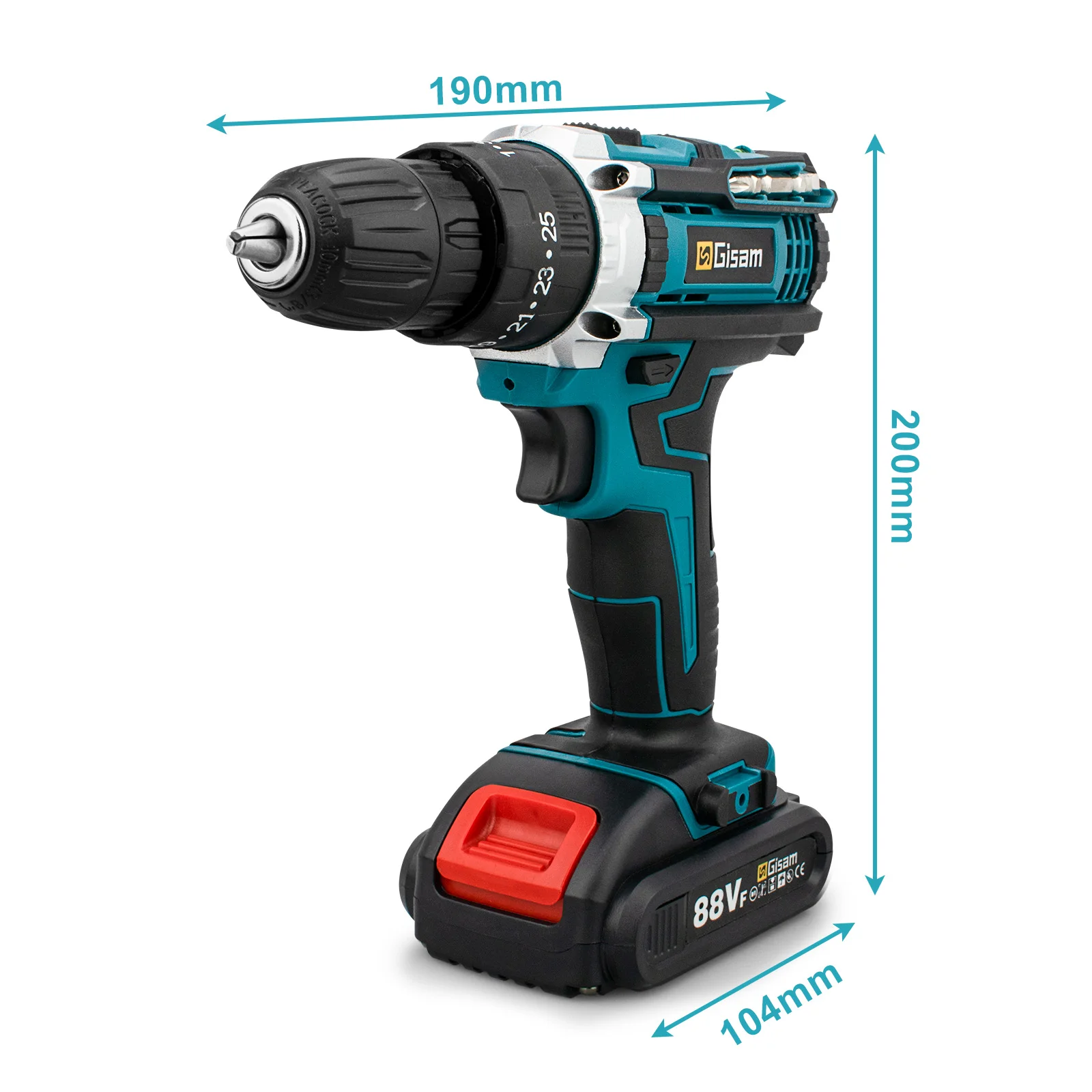 Gisam Cordless Impact Drill Electric Screwdriver Rechargeable Handheld Hammer Drill Power Tool 25+3 Torque Driver Li-ion Battery