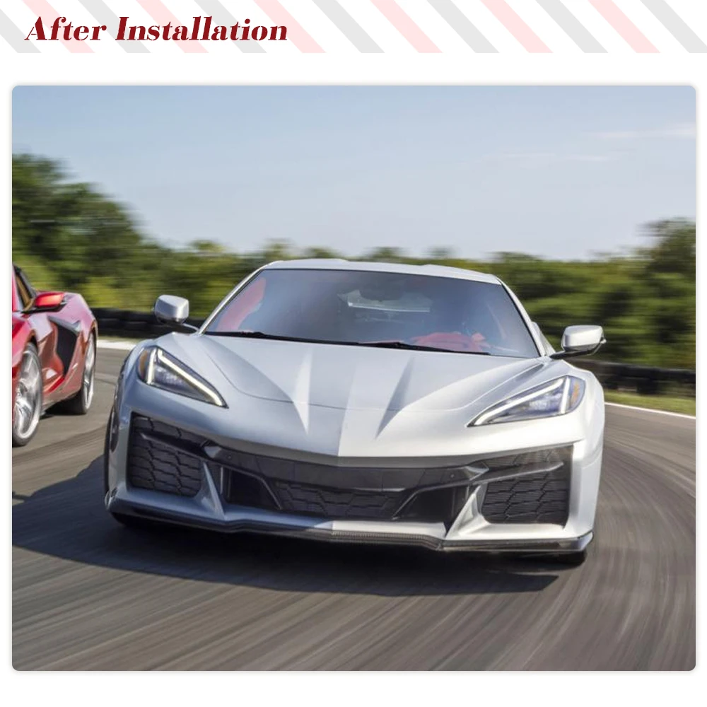 Real Carbon Fiber Spoiler For Chevy C8 Corvette 2023 Z06 Car Front Bumper Lip Spoiler Splitter Wide Body Kits