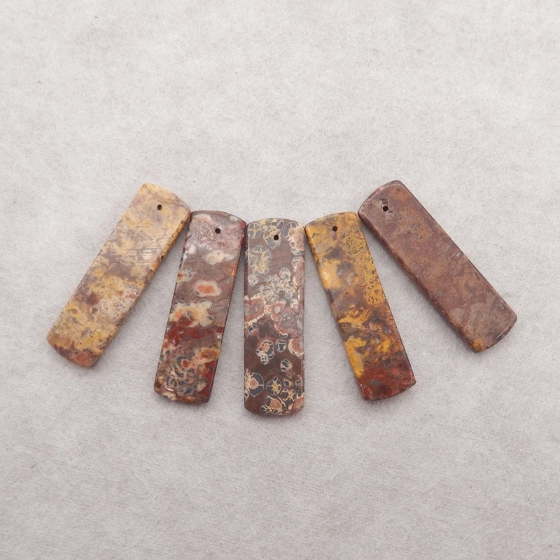 5PCS Orbicular Rhyolite Birds Eye Jasper  Earring  Beads Natural Handmade Gemstones Jewelry Making Accessories 40x12x3mm 15.8g