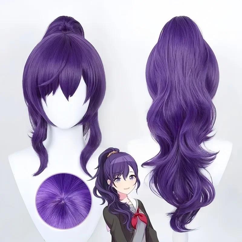 

Perruque queue de cheval violette Mafuyu Asahina, perruque de Cosplay longue pour femmes, perruques Anime avec queues de cheval
