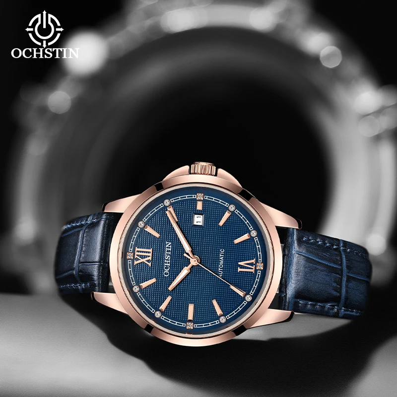 OCHSTIN 30M Waterproof New Automatic Mechanical Movement Watches Men‘s Fashion Business Genuine Leather Strap Wristwatch