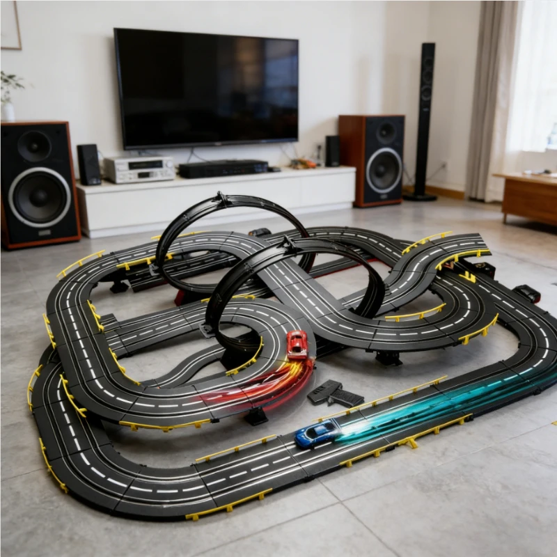 1:43 Autorama Elektryczna tor wyścigowy dla samochodów - Zestaw wyścigowy z samochodami na szyny, nie wymaga baterii, realistyczna zabawa wyścigowa, dla osób w wieku 18+