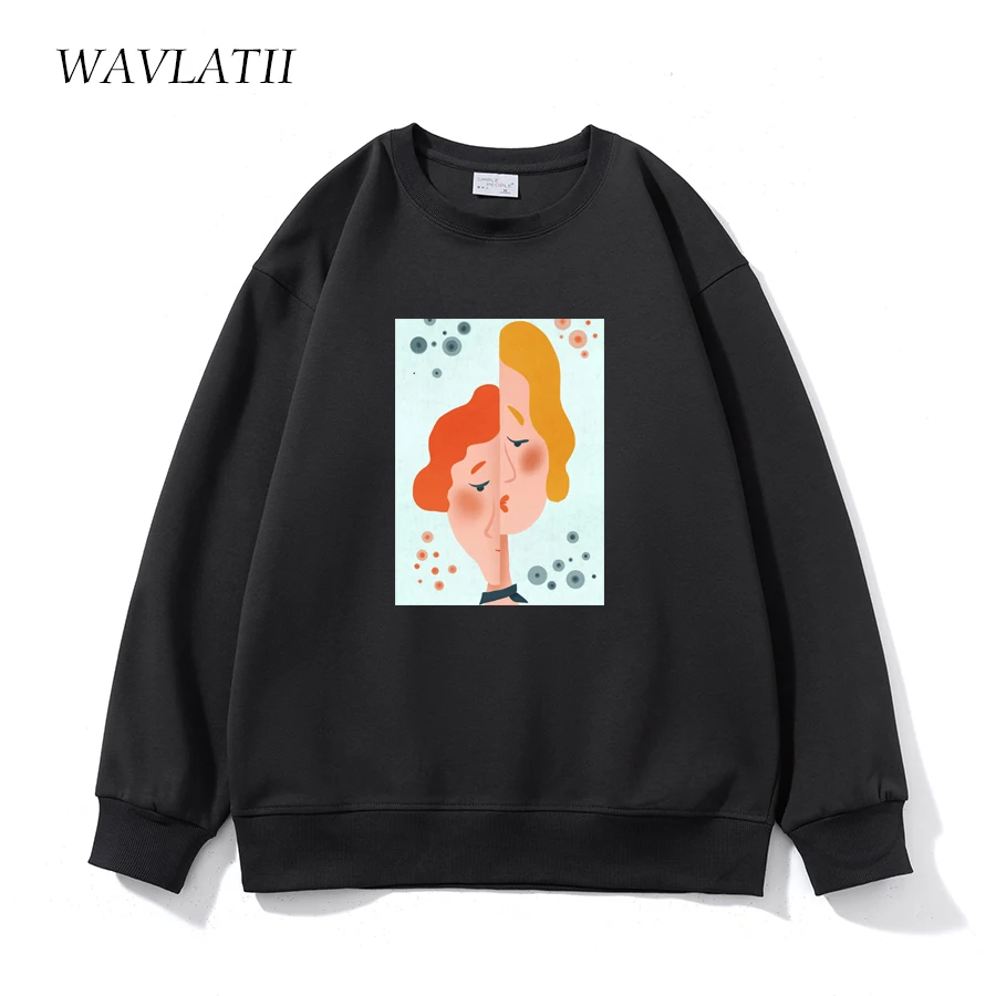 WAVLATII Women Fashion Printed Sweatshirts Female Cotton Casual White Black Sporty Hoodie Lady Long Sleeve Autumn Tops WH2220