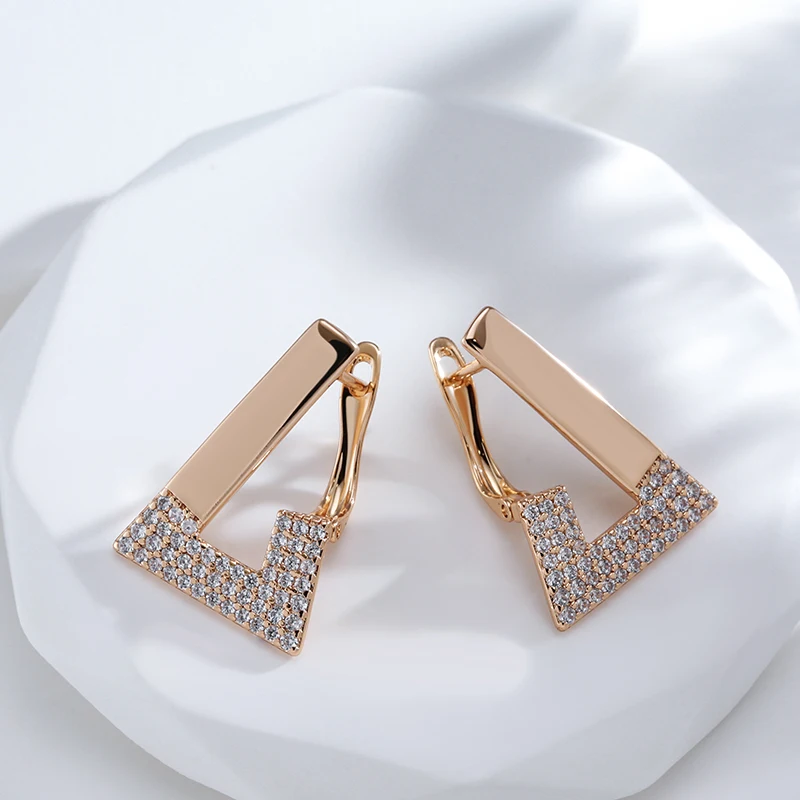 Kinel New Trendy 585 Rose Gold Geometric Earrings For Women Vintage Bride Wedding Jewelry Cubic Zirconia Luxury English Earrings