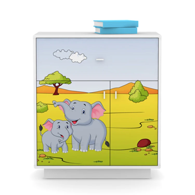 *Modern Animal Pattern Side Cabinet for Children Cute Designed Wood Bedroom Locker for School and Living Room