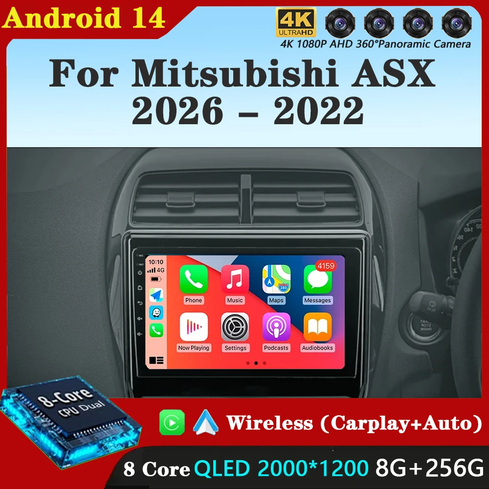 

Android 14 For Mitsubishi ASX 2026-2021 2022 Car Radio Multimedia Video Player GPS Navigation Head Unit Carplay Auto 360 Camera