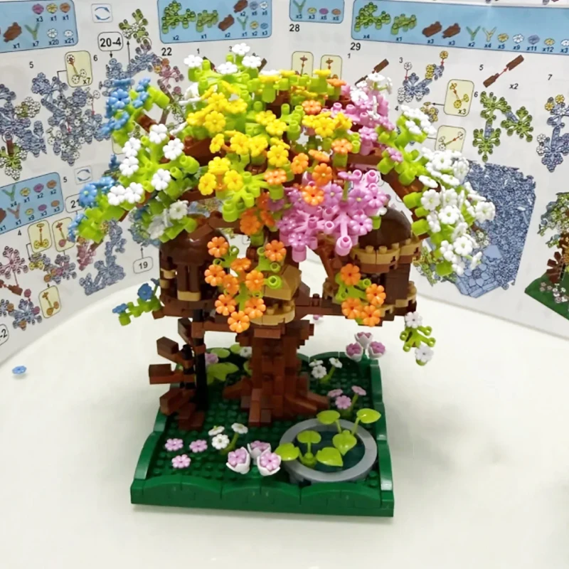 

Радужный домик вишневого дерева, строительный блок, совместимый с Lego Girl, собранная игрушка, модель, сложный огромный подарок на день рождения