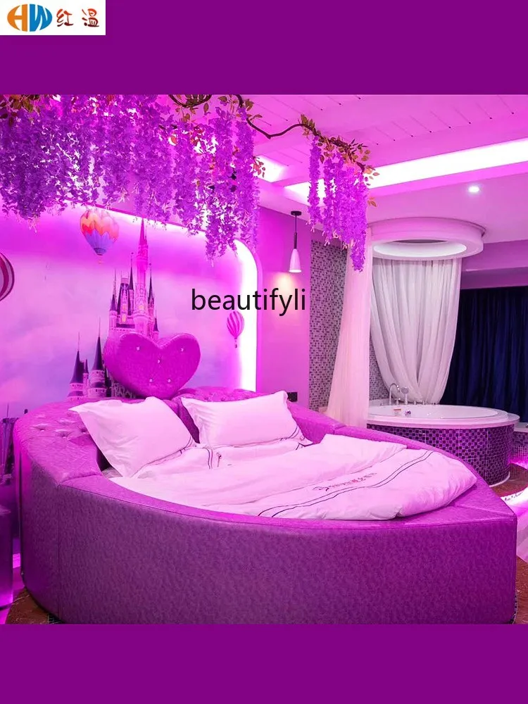 Heart-Shaped round  Furniture Light Luxury Hotel Water Bed Electric Bed Theme Couple Apartment Bed