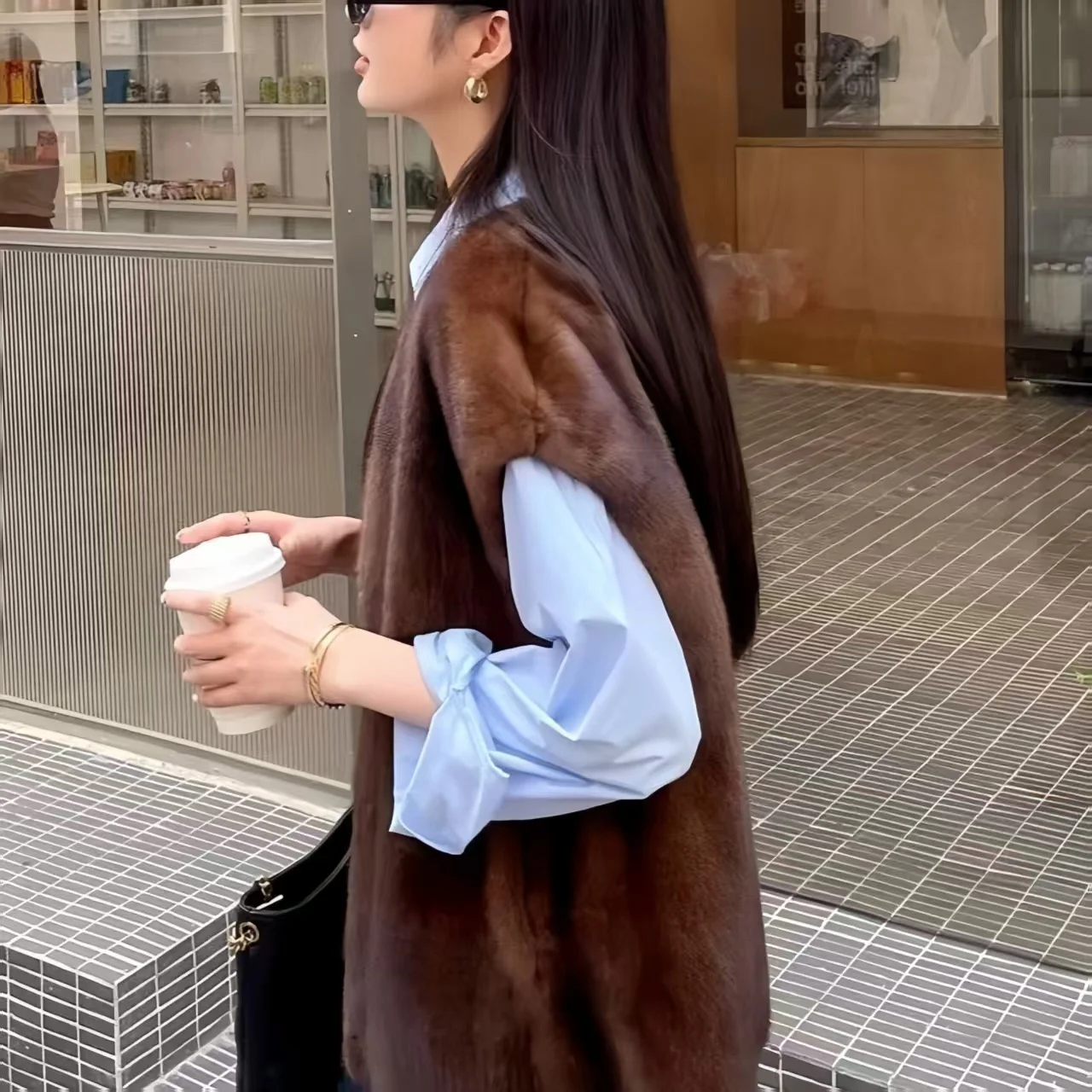 Faux Fur Waistcoat for Womens,Chic Splice Mink Coat Ladies Sleeveless Fur Vest Jacket, Slim Faux Fur Outwear Vests, New