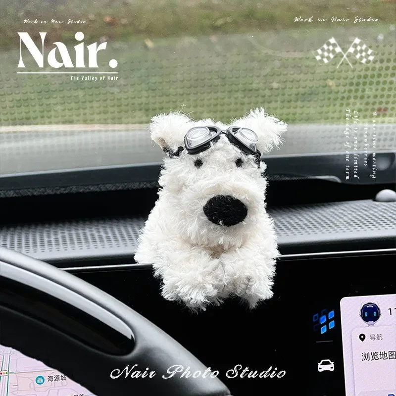 Car Decoration Dolls Plush Puppy Steering Lights Wiper Wye Ornaments Visor Card Clip Gift Plush Puppy Car Interior Accessories