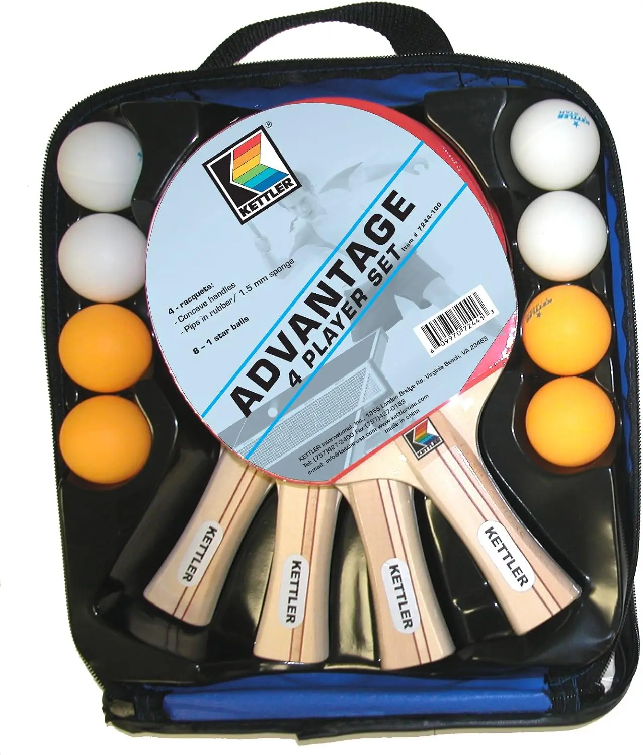 

Полный набор для настольного тенниса: 4 ракетки, 8 мячей и сумка для переноски для веселой игры