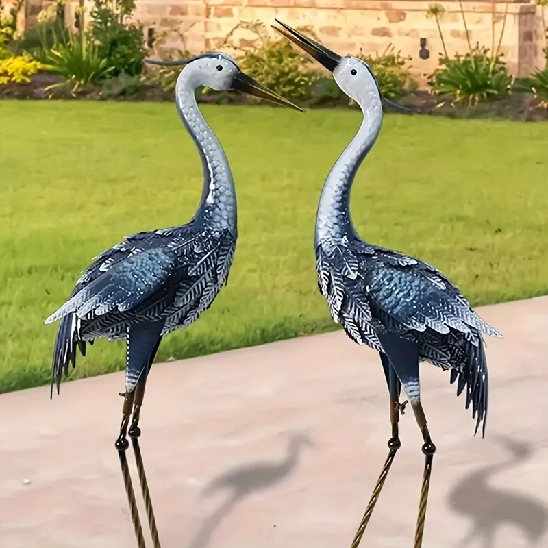 Rustic Blue Heron Metal Crane Statues, Outdoor Statues for Lawn, Backyard, Garden, Porch, Patio with Yard Art and Bird Sculpture