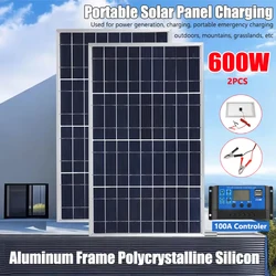 600W 300W Solar Panel 18V Polycrystalline Outdoor Rechargeable Solar Cell Solar Power Generator for Home Grasslands Emergency
