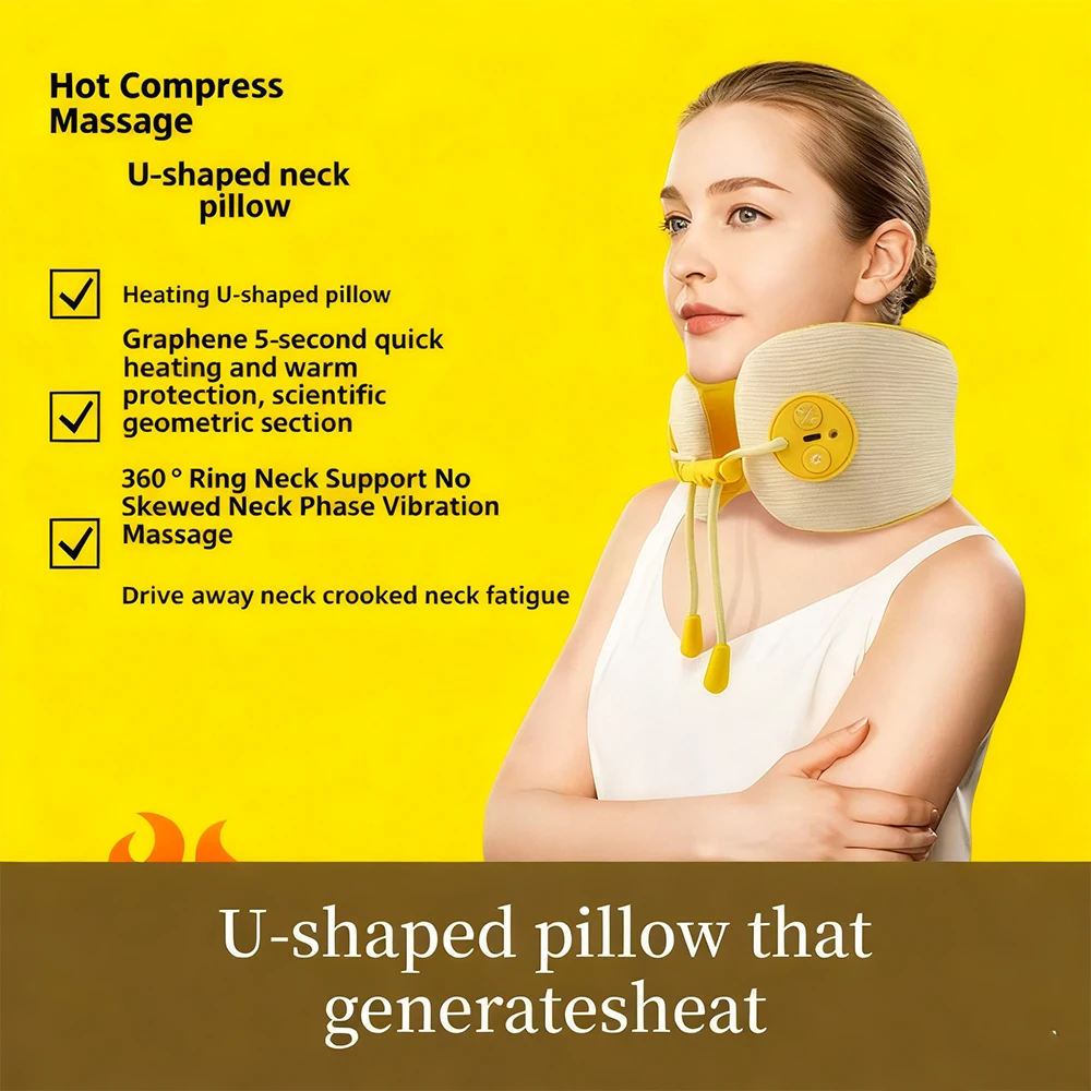 

Электрическая массажная подушка U-образная пена с эффектом памяти, поддержка шеи для путешествий, U-образная подушка, подушка для шеи в самолете, с подогревом, облегчение боли ﻿