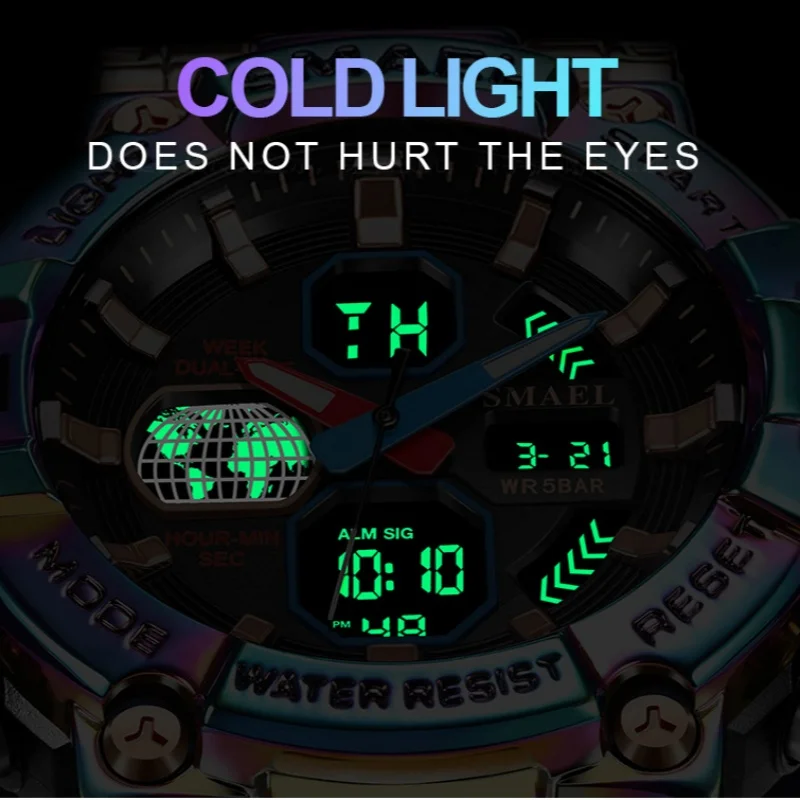 SMAEL-reloj electrónico para hombre, cronógrafo Digital con fecha luminosa, multifuncional, resistente al agua, colorido, para deportes al aire libre, a la moda, 8027