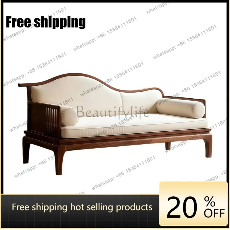 YJ neues chinesisches Sofa aus schwarzem Walnussholz, italienisches minimalistisches Massivholz-Sofa mit gerader Reihe für drei Personen im Haushalt
