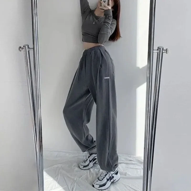 

Women High Waist Loose Letter Jogger Pants New Solid Colors Casual Sport Pants Summer Simple Fashion Drawstring Pocket Trousers