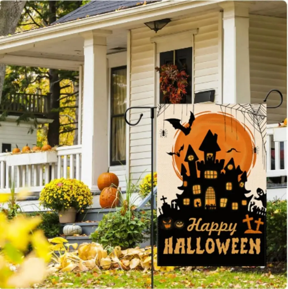 Halloween Garden Flag Halloween Yard Outdoor Decoration 12 x 18 Inch Double Sided Washable Polyester (Bats Castle) WWP