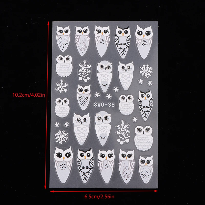 5d Reliëf Kerst Uil Nagel Sticker Stickers Zelfklevende Sliders Winter Manicure Decoratie