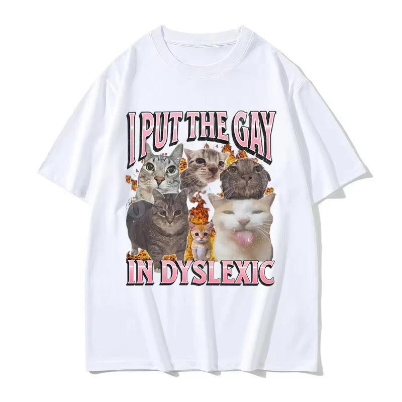 أضع المثليين في عسر القط مضحك ميمي تي شيرت الرجال النساء أزياء الصيف التي شيرت للجنسين عارضة القطن تنفس أعلى #2