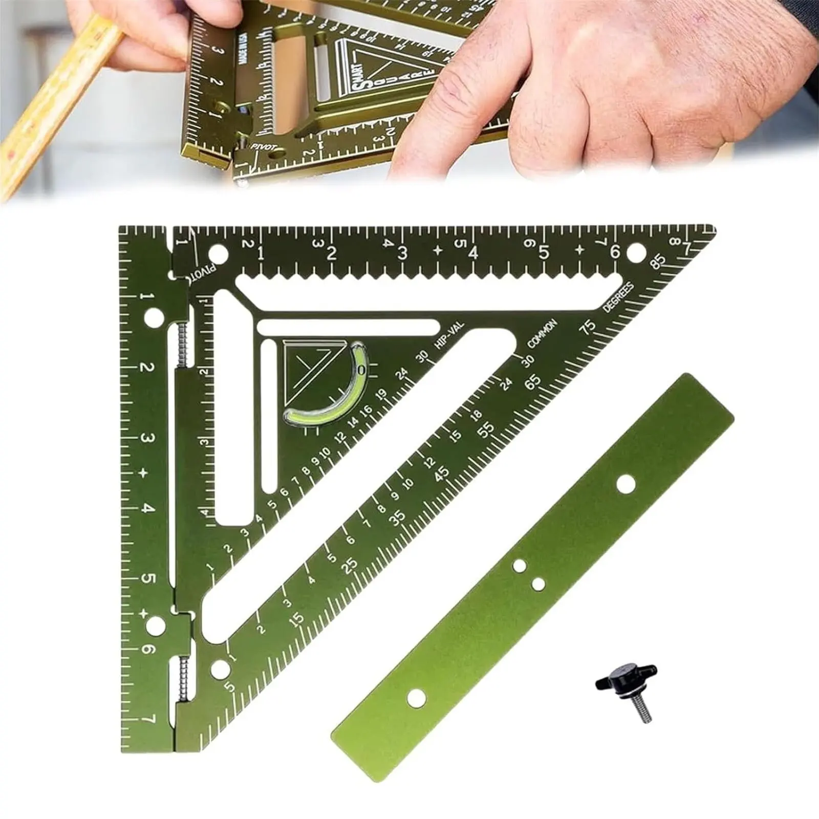 Allsome Rafter Carpenter Triangle Square Ruler With Jig Block Woodworking Measuring Ruler Aluminum Alloy Rafter Tool