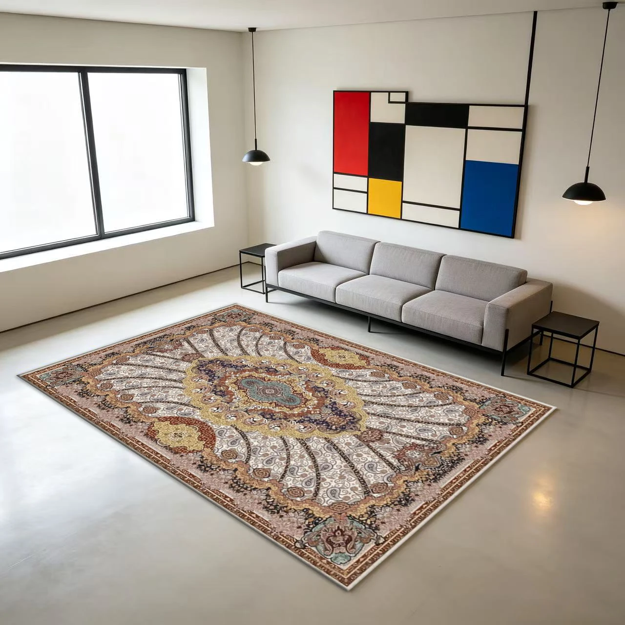 Luxury Vintage Persian Medallion Carpet Flooring, Oriental Ornate Non-Slip Area Rug for Living Room Bedroom Home Floor Decor