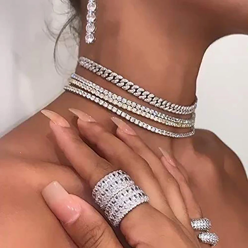 

6MM Tennis Chain Necklace 18k Gold Plated 1 Row Lab Simulated Diamond Iced Out Cubic Zirconia Chain Men's Hip Hop Tennis Choker