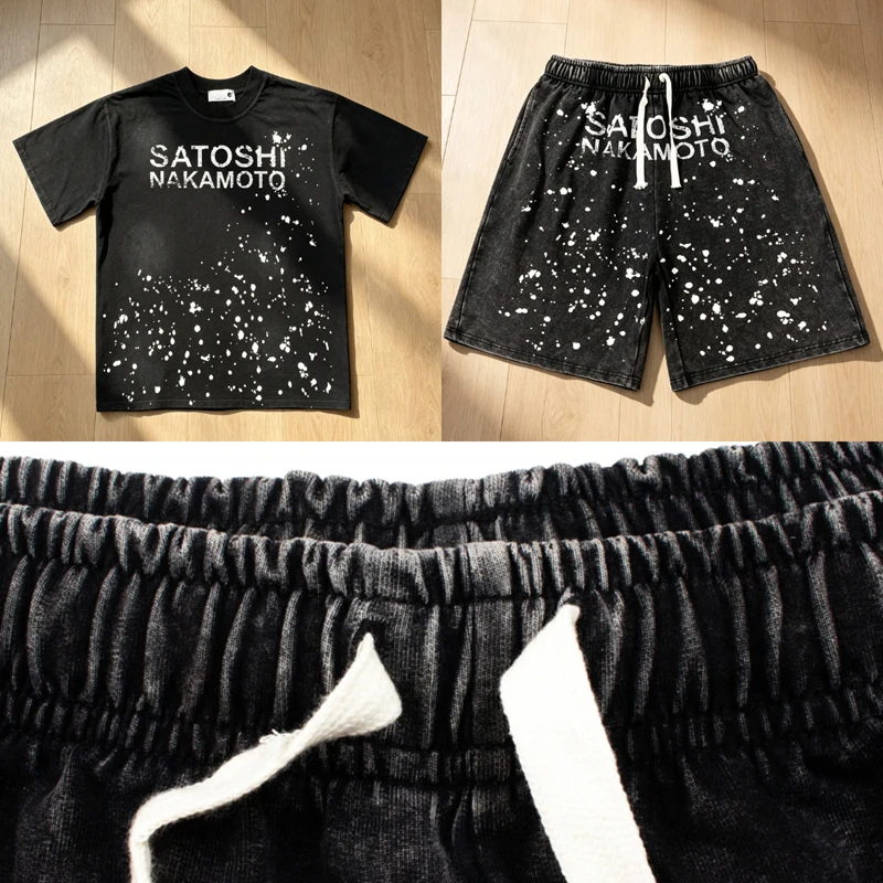 

American Sports Suit Satoshi Nakamoto Casual Shorts High-quality Oversized Splashed-ink Pattern Shorts