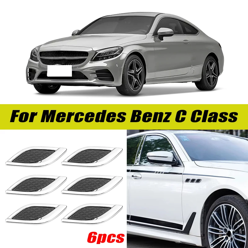 6Pcs Chrome / Black 3D Car Side Fender Air Vent Hood Scoop Outlet Cover Decorative Trim For Mercedes Benz C E S GLC GLE CLA CLS
