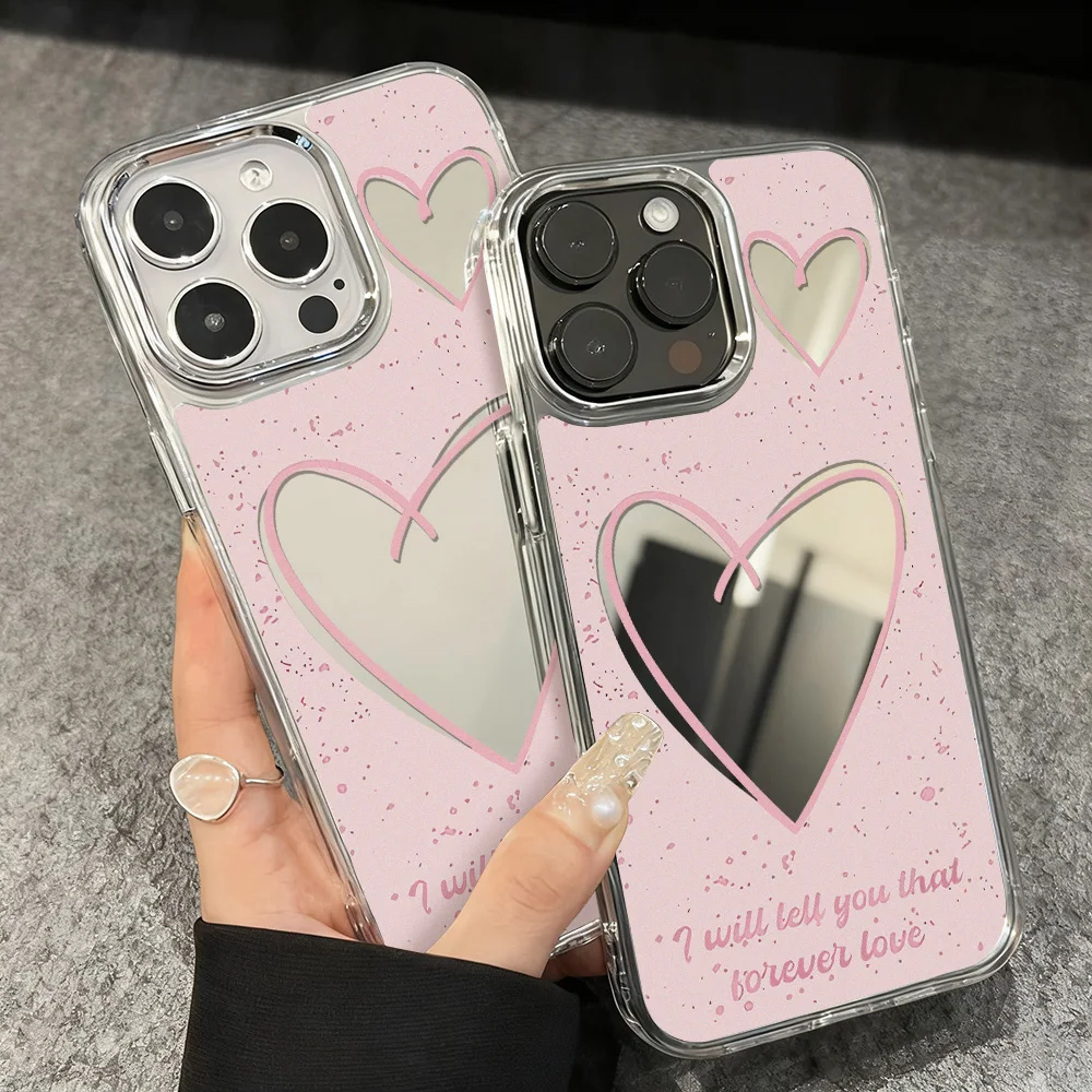 Luxury Make Up Mirror Phone Case For iPhone 17 Pro Max Air 16 13 11 15 14 12 16promax 17promax 15proma Love Heart Funda Cover - view 2