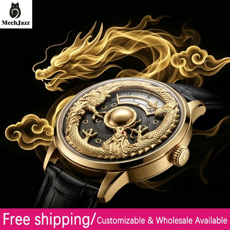 MechJazz 2016 Nouvelle montre mécanique automatique pour homme - Montre-bracelet créative Dragon étanche, style business décontracté pour homme